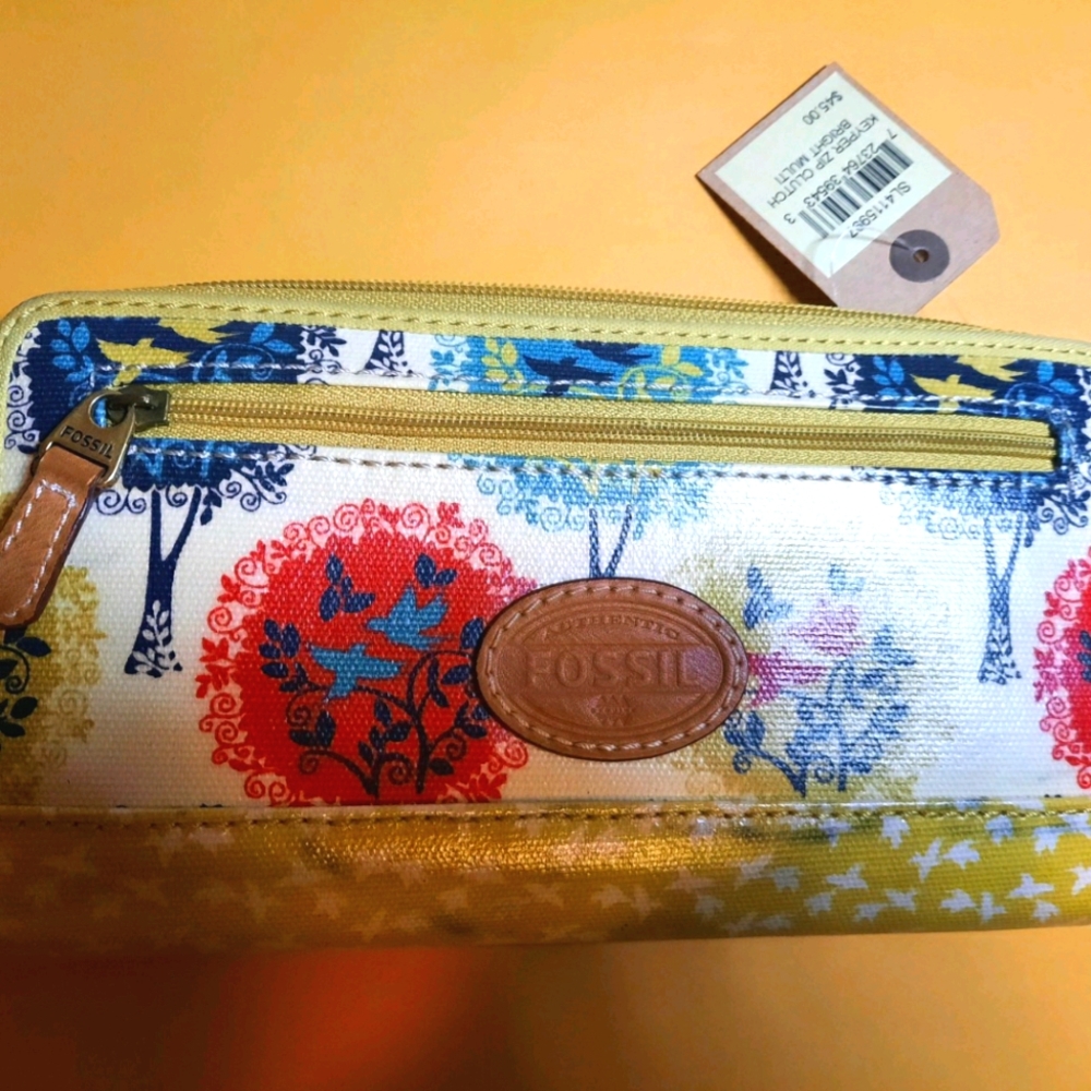 Fossil Bright Multi Color Zip Clutch